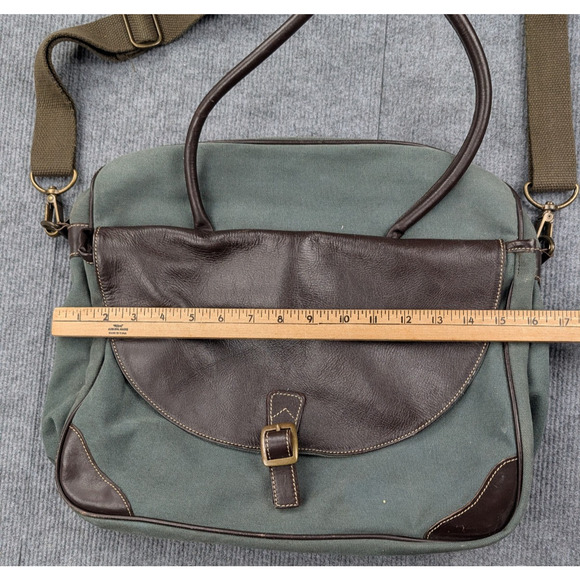 Wilsons Leather Messenger Bag Green Canvas Leather Detail Retro Vintage Business - Picture 4 of 6
